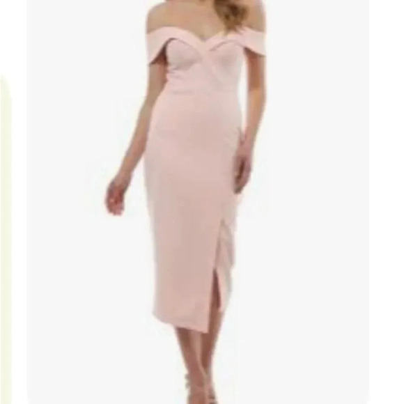 premier Amour Dresses & Skirts - Premier Amour pale pink off the shoulder midi dress. Women’s size 4 NWT